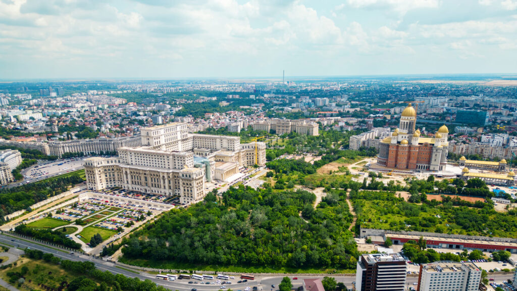 Aerial drone view bucharest romania city downtown with palace parliament (1) (1)